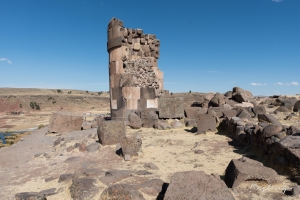 The Sillustani ruins, an above ground Pre-Incan burial site situated around the Lake Umayo Peru