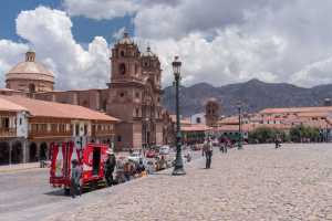 Church of the Society of Jesus (Iglesia de la Compañía de Jesús) situated southeast of Plaza de Armas in Cusco Peru